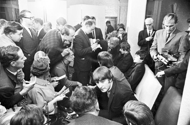 The Beatles at a press conference in Wellington, June 1964